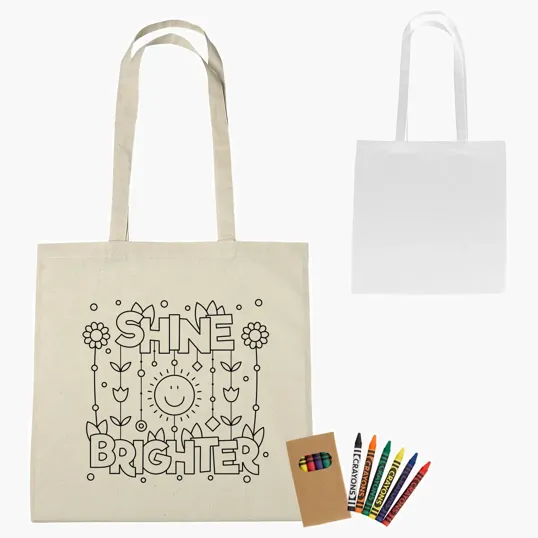 100% Cotton Coloring Tote Bag With Crayons — view 2