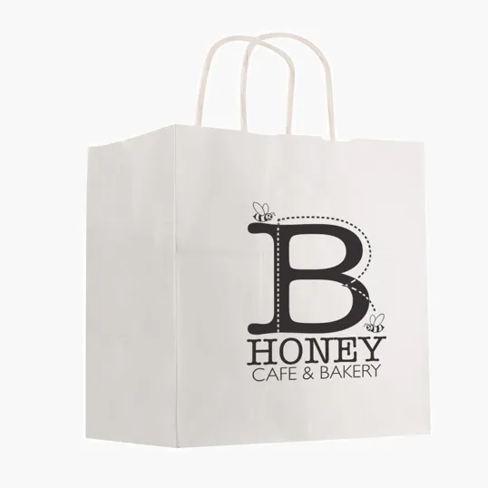 Kraft Paper White Shopping Bag, 10" x 10"
