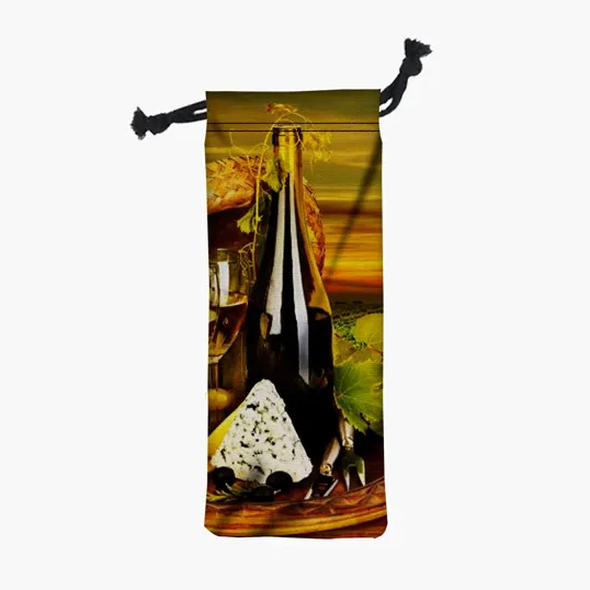 Canvas Wine Drawstring Bag, 6" W x 15.5" H