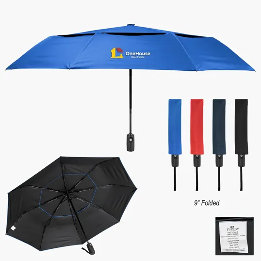 42" Telescopic Folding Umbrella with 100% rPET Canopy