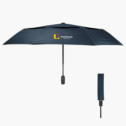 42" Telescopic Folding Umbrella with 100% rPET Canopy — view 3