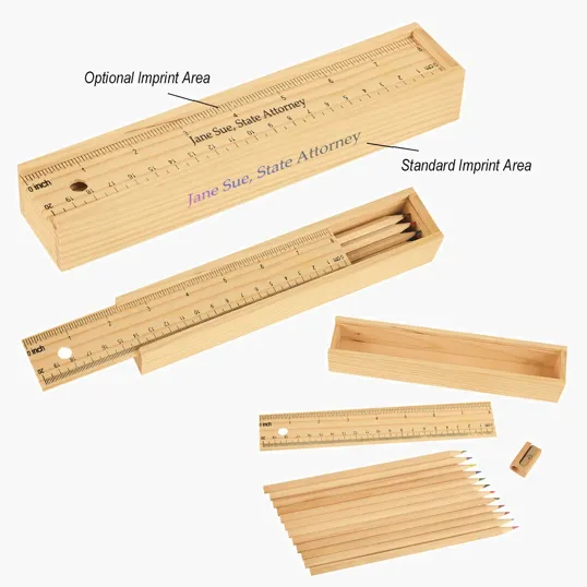 12-Piece Colored Pencil Set in Wooden Ruler Box — view 2
