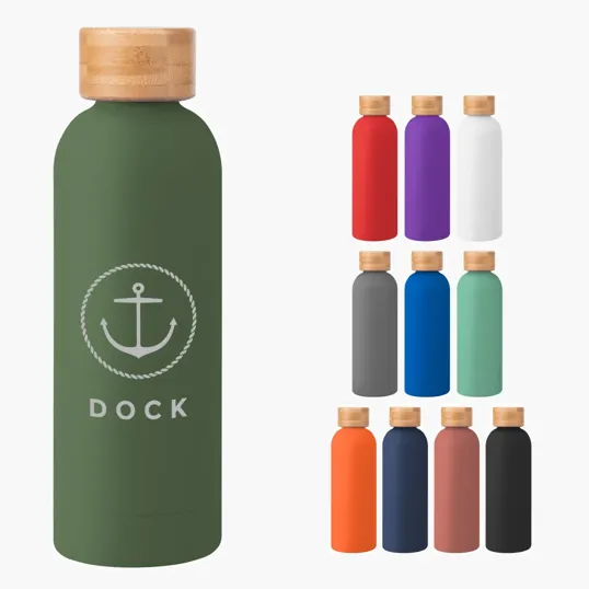 Blair Recycled Stainless Steel Bottle with Bamboo Lid, 17 oz