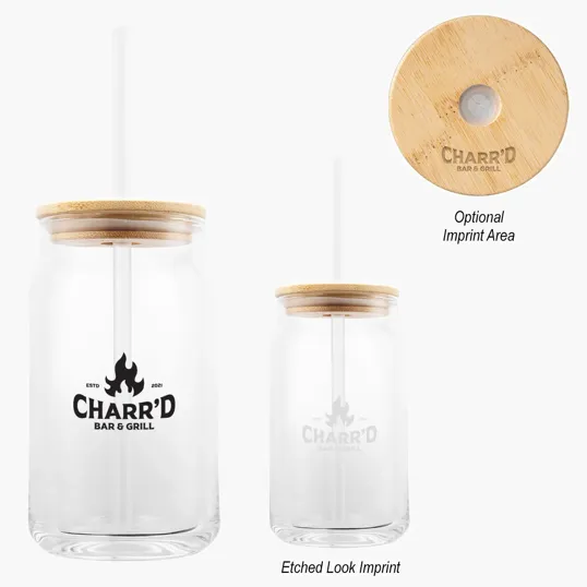 17 oz. Soda Lime Glass Can with Bamboo Lid — view 5