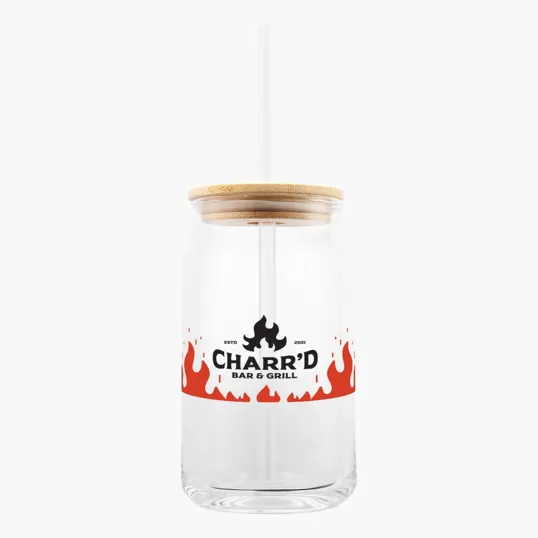 17 oz. Soda Lime Glass Can with Bamboo Lid — view 3