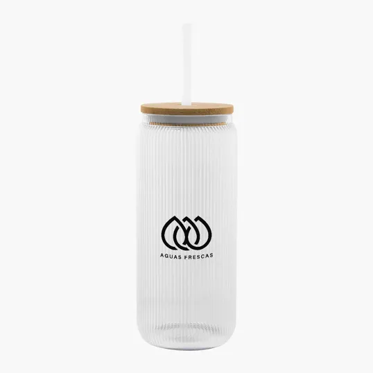 20 Oz. Ribbed Borosilicate Glass Can with Bamboo Lid — view 2