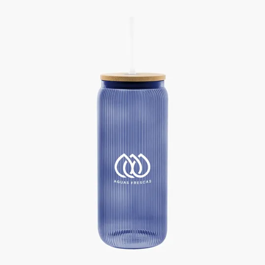 20 Oz. Ribbed Borosilicate Glass Can with Bamboo Lid — view 3