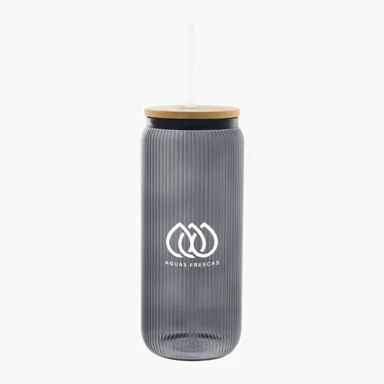20 Oz. Ribbed Borosilicate Glass Can with Bamboo Lid — view 4