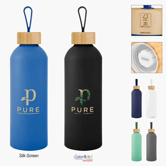 Blaire Recycled Aluminum Bottle with Bamboo Lid and Carry Handle, 25 oz