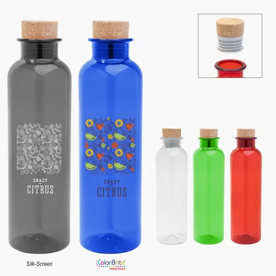 Maddie rPET Bottle with Cork Lid, 22 oz