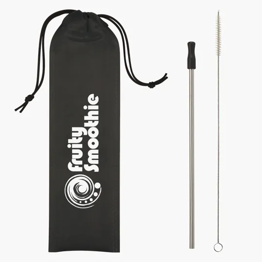 Stainless Steel Straw Kit with Silicone Tip and Travel Pouch — view 2