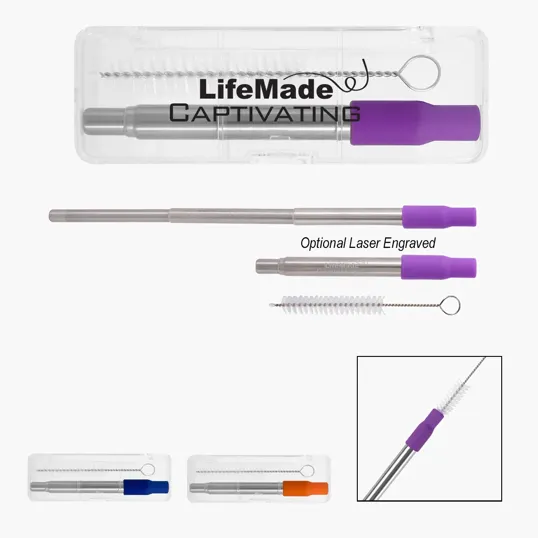 Hurley Collapsible Stainless Steel Straw in Travel Case — view 2