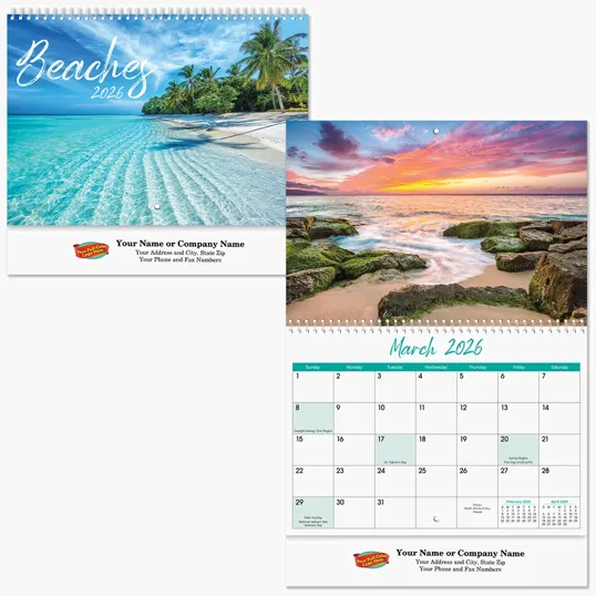 Full Color Beaches Spiral Wall Calendar