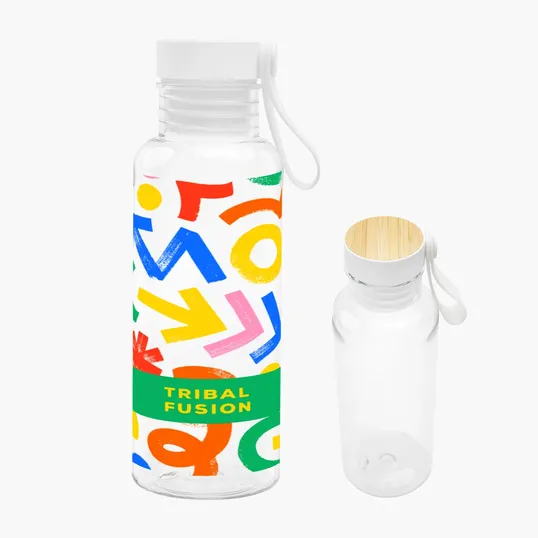 20 oz. Full Color Cade rPET Bottle with Bamboo Accent Lid — view 2