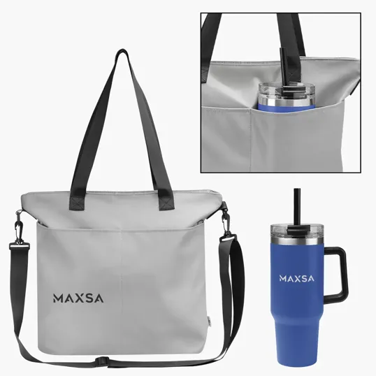 Intrepid Commuter Kit with rPET Tote and 40 oz. Recycled Stainless Steel Tumbler