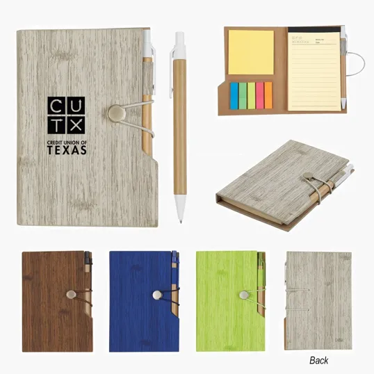 Woodgrain Look Notebook with Sticky Notes and Flags