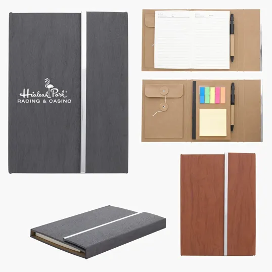 Woodgrain Padfolio with Sticky Notes and Flags — view 3
