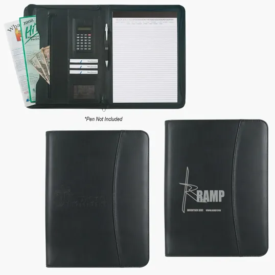 Leather Look 8 ½ x 11 Zippered Portfolio With Calculator