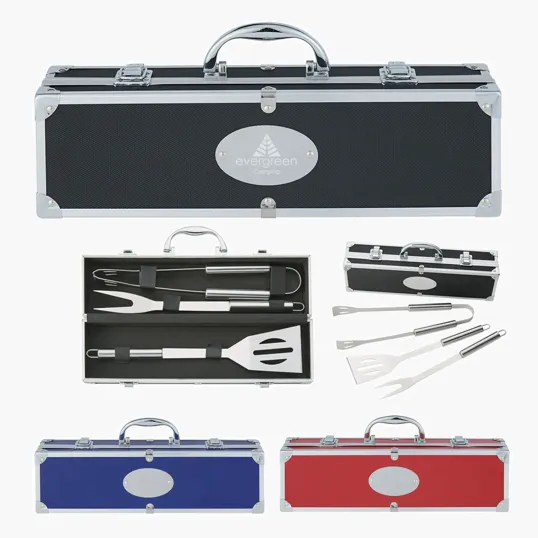 BBQ Set in Aluminum Case with Spatula, Fork, and Tongs