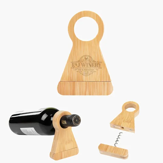 Bamboo Wine Bottle Stand with Corkscrew