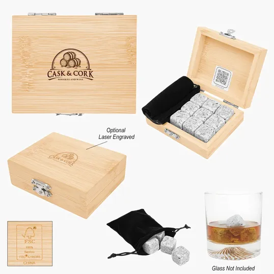 Whiskey Stone Ice Cubes in FSC® Bamboo Box — view 2