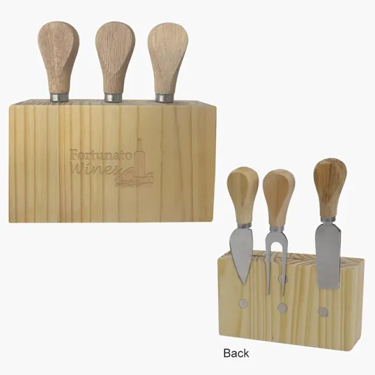 3-Piece Cheese Cutlery Set with Rubberwood Handles