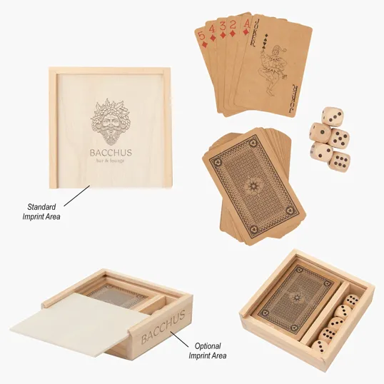 Playing Card & Dice Set with Wooden Storage Box