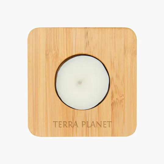 Bamboo Tea Light Candle Holder with Unscented Soy Candle — view 2