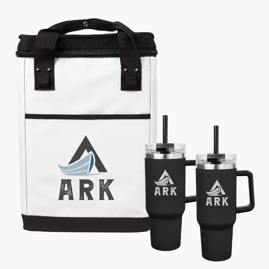 Intrepid Wanderer Kit with Two 40 Oz. Recycled Stainless Steel Tumblers and 24 Can Cooler Backpack