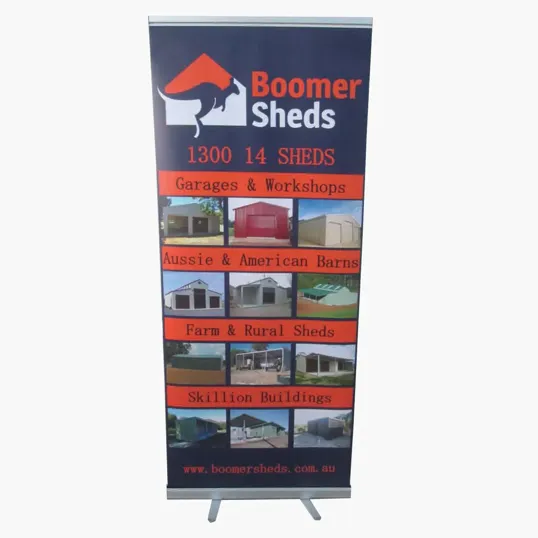 Retractable Banner with Silver Coated Satin Graphic