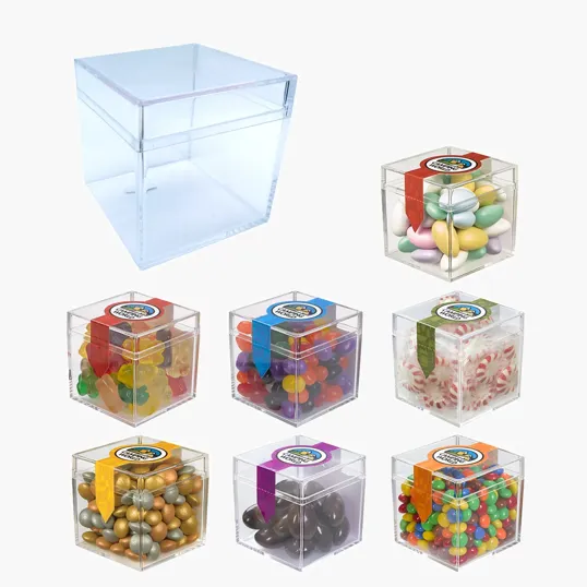 Cube Shaped Acrylic Container With Candy