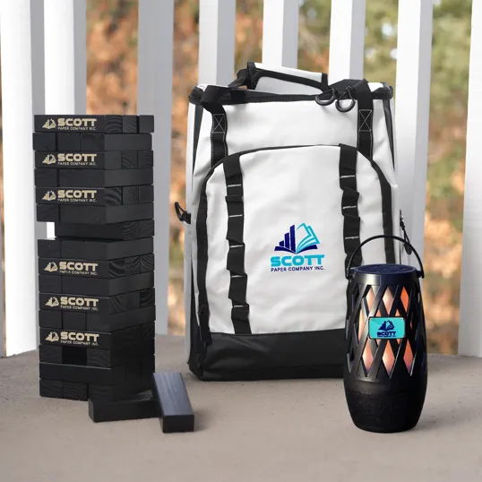 Patio Party Kit with Cooler Backpack, Speaker Lantern, and Stacking Game