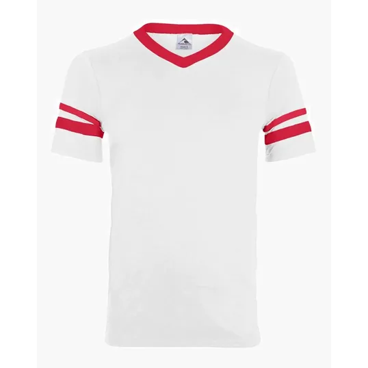 Augusta Sportswear Youth V-Neck Jersey with Striped Sleeves — view 13