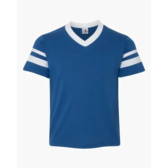 Augusta Sportswear Youth V-Neck Jersey with Striped Sleeves — view 12