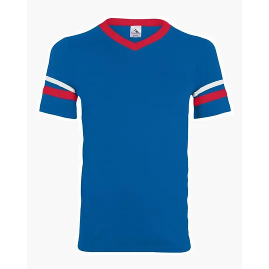 Augusta Sportswear Youth V-Neck Jersey with Striped Sleeves — view 11