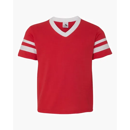 Augusta Sportswear Youth V-Neck Jersey with Striped Sleeves — view 10