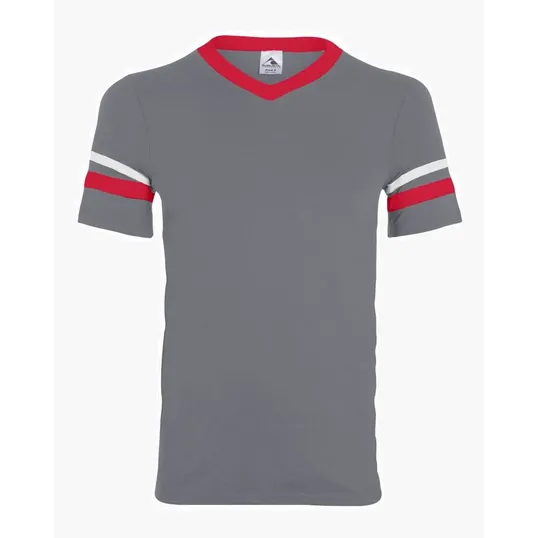 Augusta Sportswear Youth V-Neck Jersey with Striped Sleeves — view 6