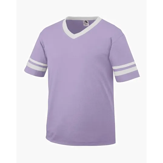 Augusta Sportswear Youth V-Neck Jersey with Striped Sleeves — view 2