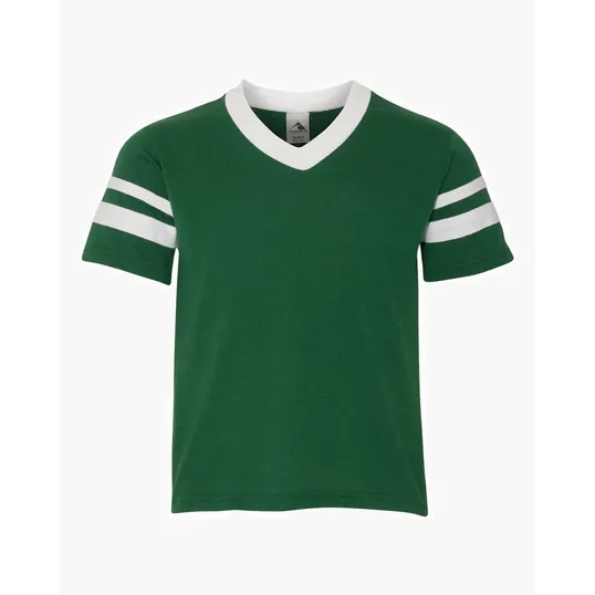 Augusta Sportswear Youth V-Neck Jersey with Striped Sleeves — view 4