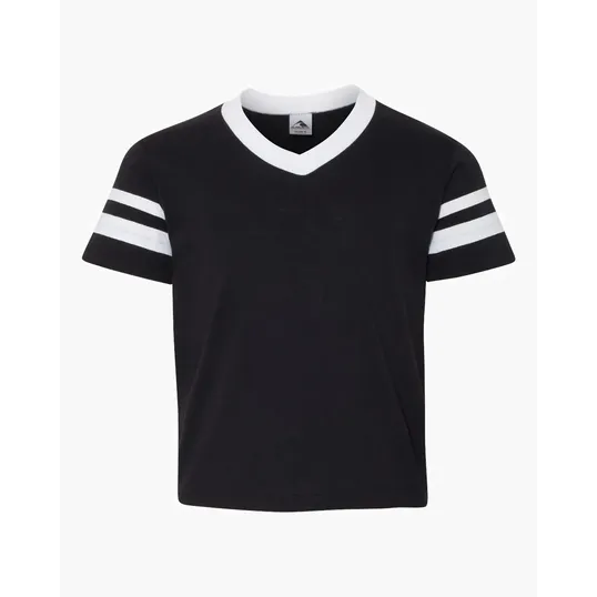 Augusta Sportswear Youth V-Neck Jersey with Striped Sleeves — view 3
