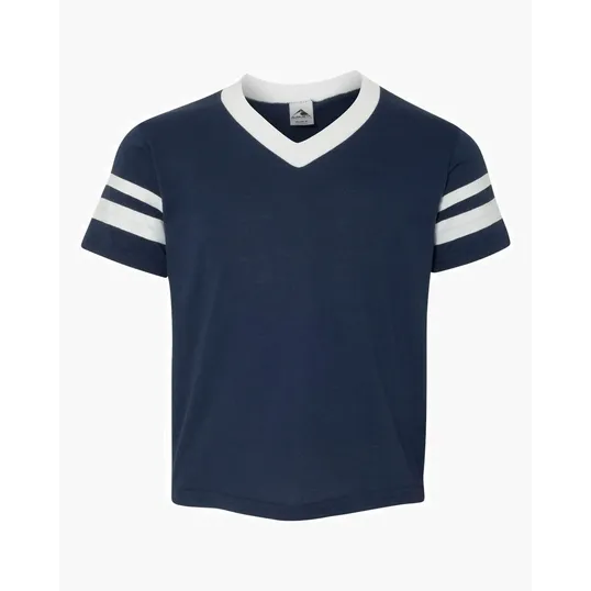 Augusta Sportswear Youth V-Neck Jersey with Striped Sleeves — view 9
