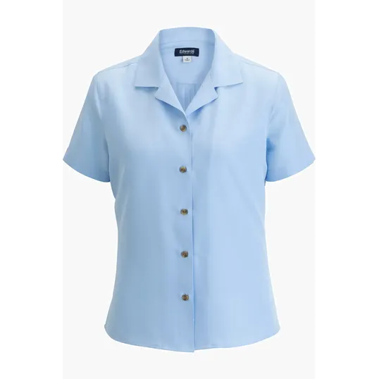 Camp Collar Ladies Blouse with Notched Collar — view 2