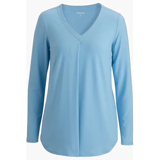 Soft Pleated Ladies Blouse, Long-Sleeve Jersey Knit — view 2