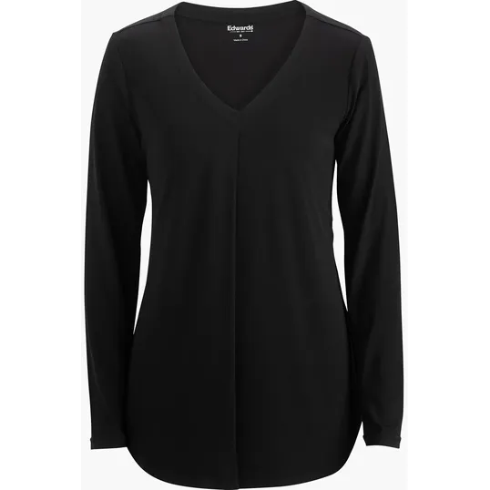Soft Pleated Ladies Blouse, Long-Sleeve Jersey Knit — view 3
