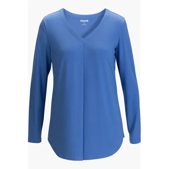Soft Pleated Ladies Blouse, Long-Sleeve Jersey Knit — view 4