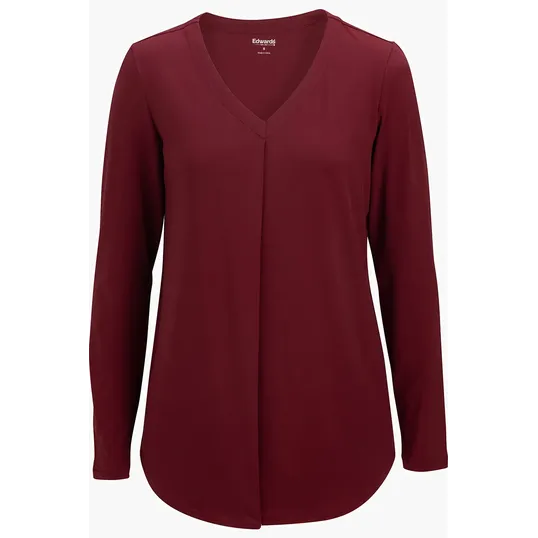 Soft Pleated Ladies Blouse, Long-Sleeve Jersey Knit — view 6