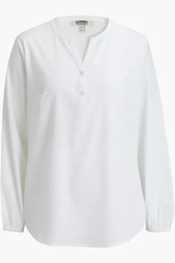 Open V Neck Ladies Long Sleeve Blouse