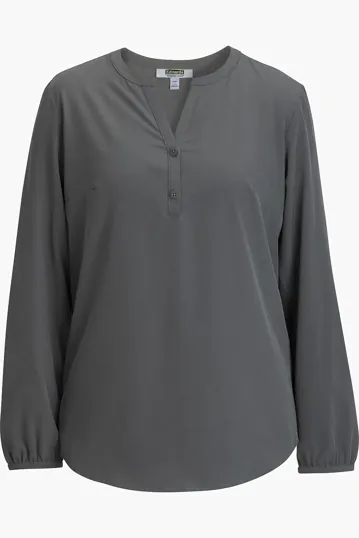 Open V Neck Ladies Long Sleeve Blouse — view 3