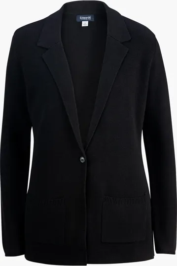 Ladies Sweater Blazer with Blazer Lapel and One-Button Closure