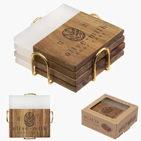 Acacia Wood and Resin Coaster Set